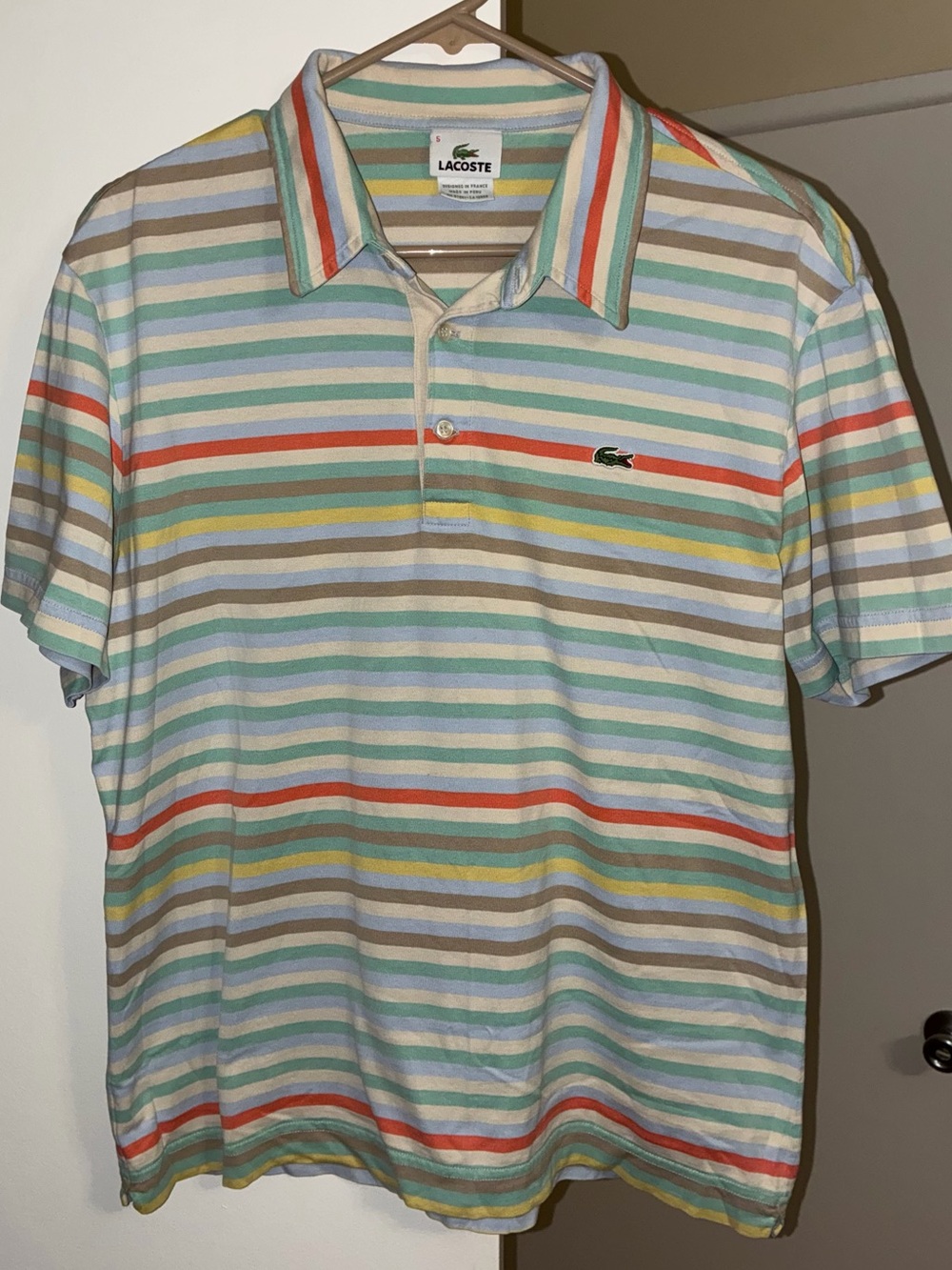 Lacoste Men's Pastel Multistripe Cotton Polo in Cream, Mint, Orange & Yellow L